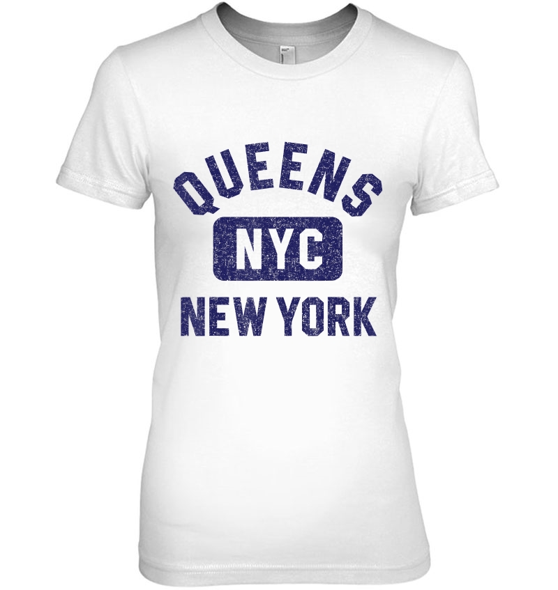 Queens Nyc Gym Style Distressed Navy Blue Print Hoodie