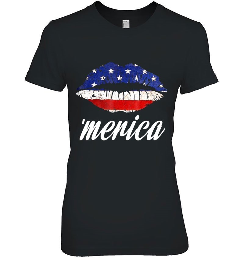 Kiss Lips Merica Shirt Funny Love 4Th Of July American Flag Ladies Tee