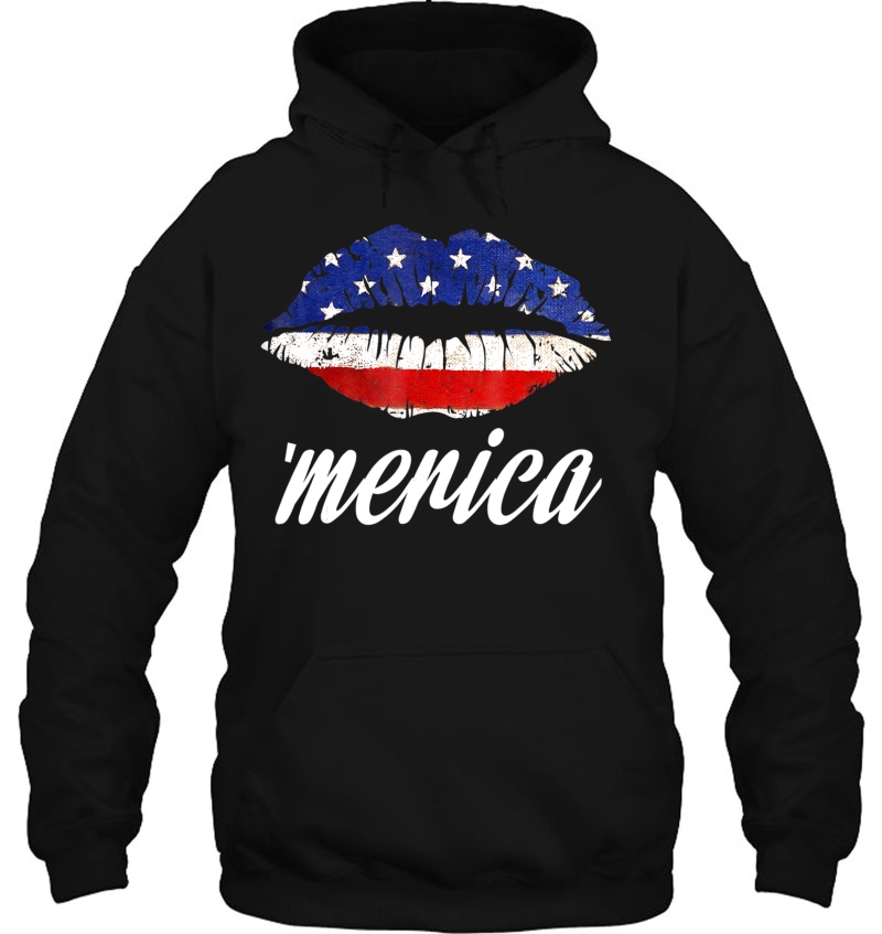 Kiss Lips Merica Shirt Funny Love 4Th Of July American Flag Hoodie