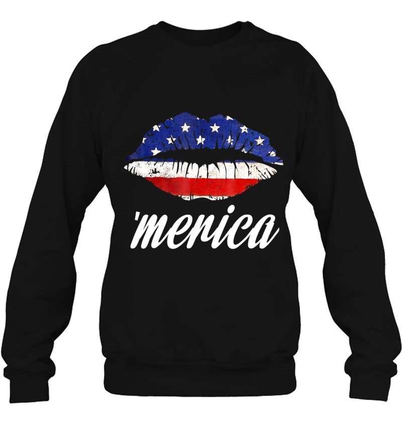 Kiss Lips Merica Shirt Funny Love 4Th Of July American Flag Sweatshirt