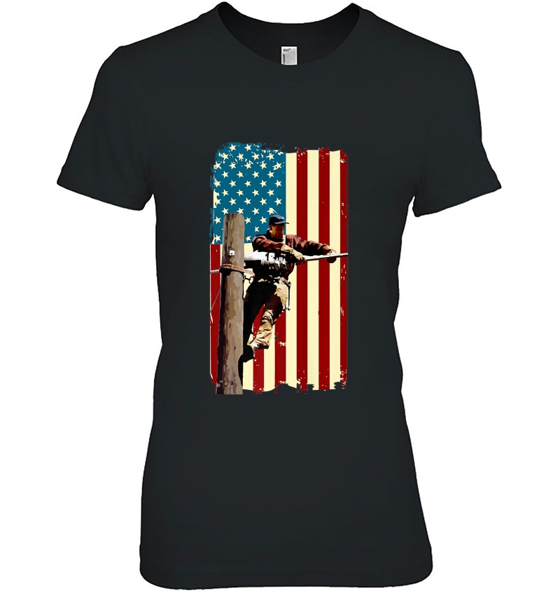 Lineman American Flag Shirt Electric Cable Lineman Gift Hoodie