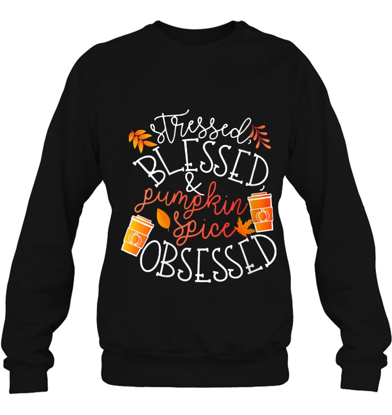 Womens Cute Turkey Day Gift Stressed Blessed Pumpkin Spice Obsessed V-Neck Mugs