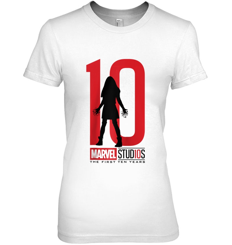 Marvel Studios First Ten Years Scarlet Witch Silhouette Raglan Baseball Tee Ladies Tee