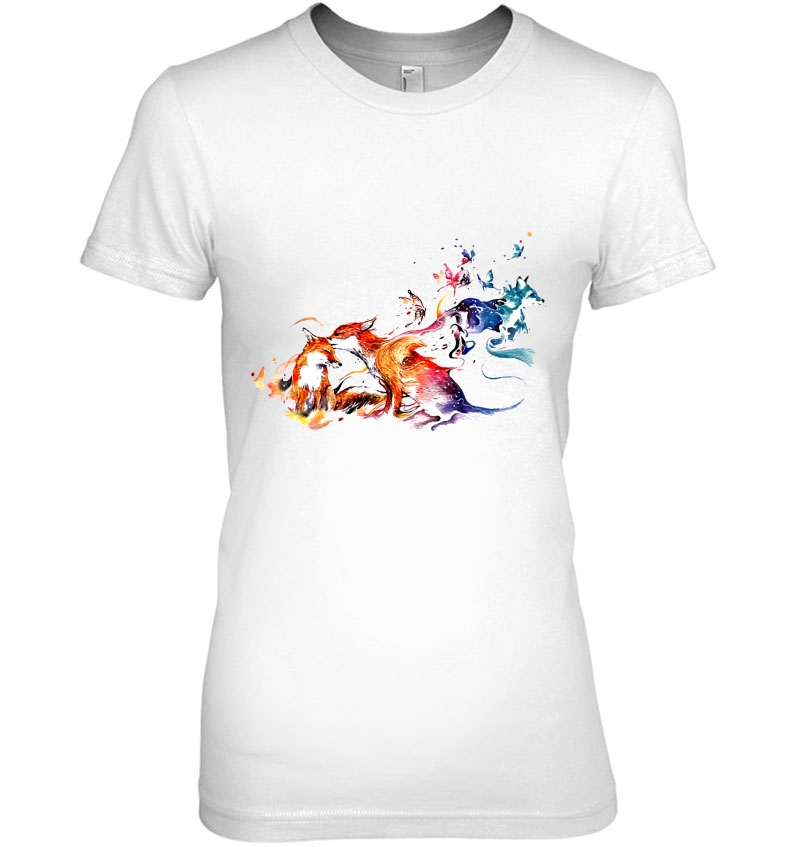 Fox Family Painting Fox Lover Ladies Tee