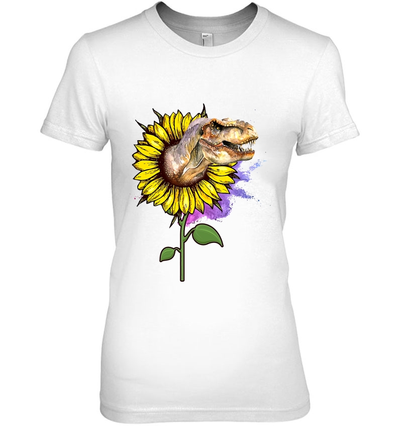 T-Rex Dinosaur Sunflower Ladies Tee