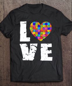 Autism Awareness Love Puzzle Heart Vintage Style Tee