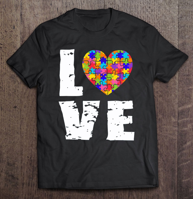 Autism Awareness Love Puzzle Heart Vintage Style Shirt