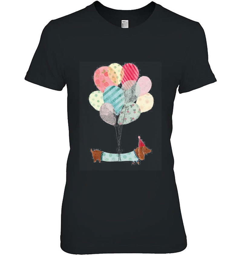 Beautiful Dachshund Dog With Colorful Balloons Ladies Tee