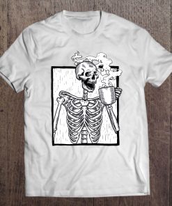 Halloween Shirt Coffee Drinking Skeleton Tshirt Skull Top Tee