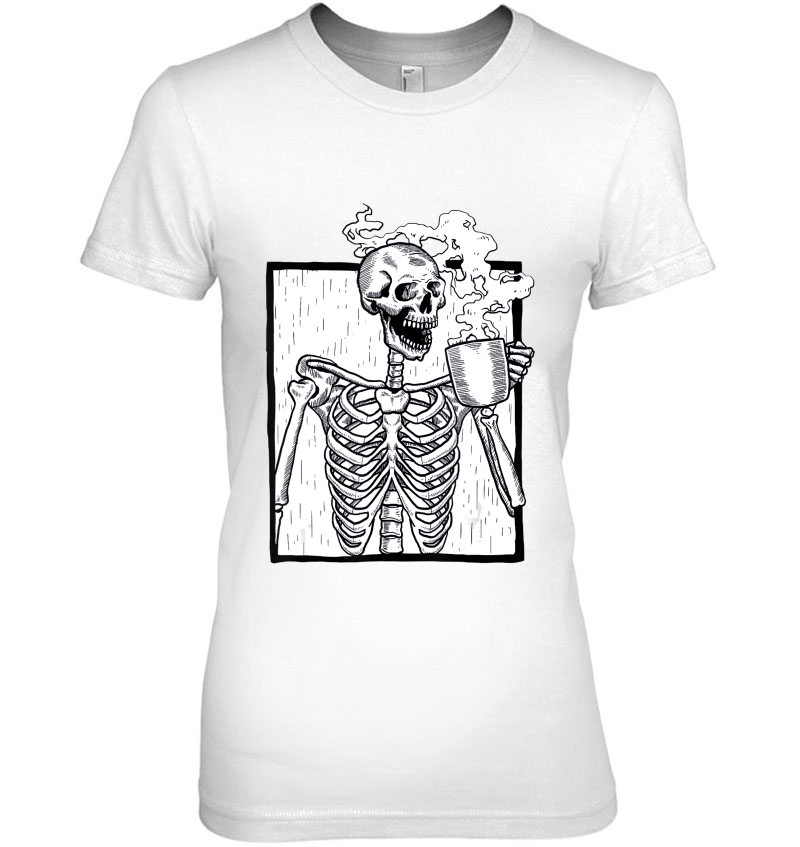 Halloween Shirt Coffee Drinking Skeleton Tshirt Skull Top Hoodie