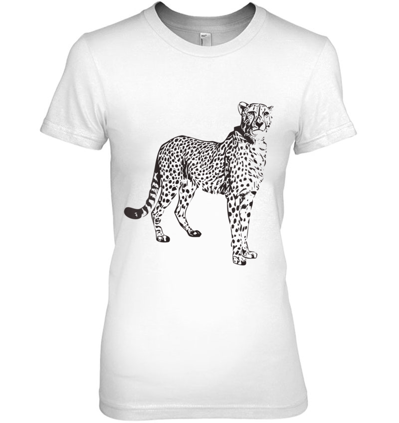Womens Cheetah Fastest Wild Cat Black Outline Cheetah V-Neck Ladies Tee