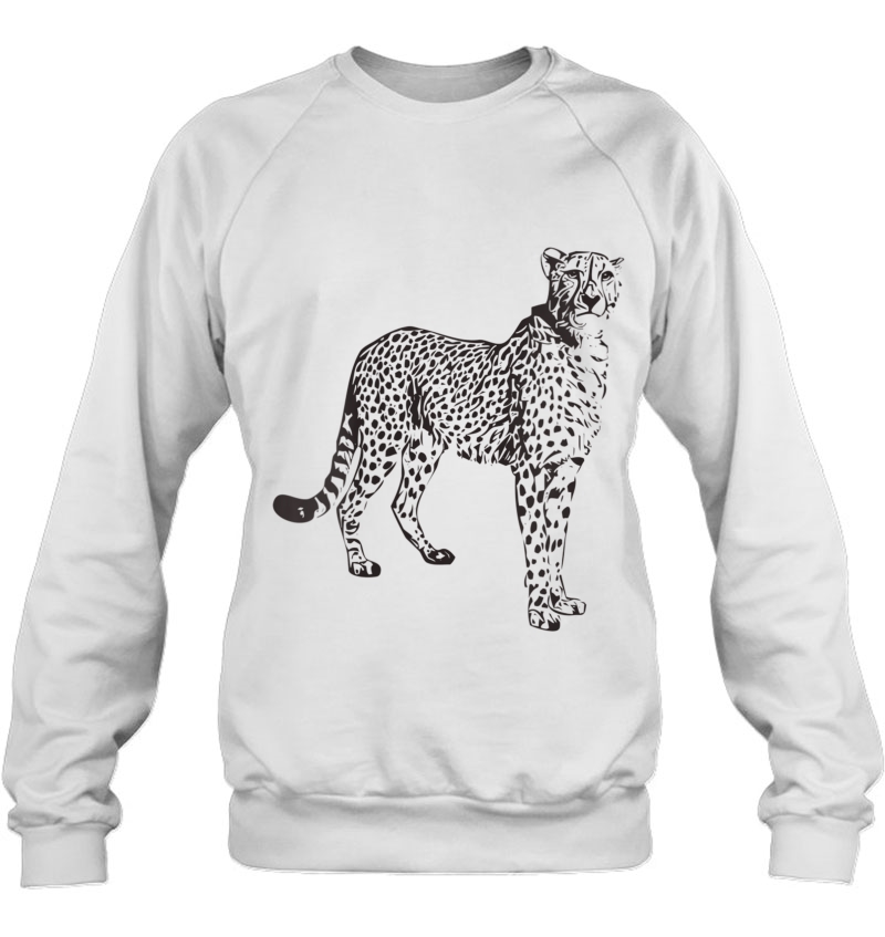 Womens Cheetah Fastest Wild Cat Black Outline Cheetah V-Neck Sweatshirt