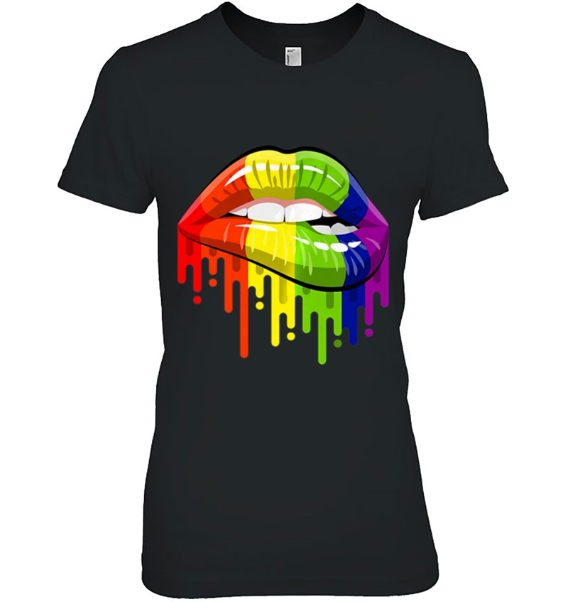 Lgbt Rainbow Shirt Lips Pocket Pride Gay Homosexual Lesbian Ladies Tee