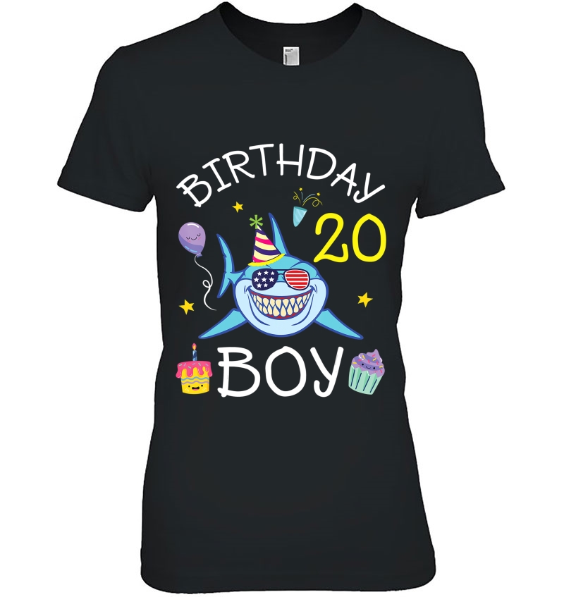 Us Flag Glass Shark Cake Balloon Happy Birthday 20 Years Boy Hoodie