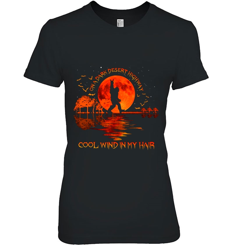 On A Dark Desert Highway Cool Wind In My Hair Bigfoot Silhouette Red Moon Version Hoodie