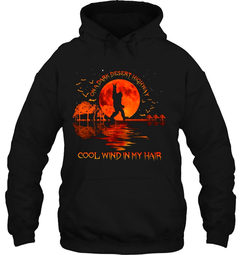 On A Dark Desert Highway Cool Wind In My Hair Bigfoot Silhouette Red Moon Version Mugs