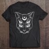 Black Cat Wiccan Pagan Occult Four Eyes Black Cat Moon Cat Tee