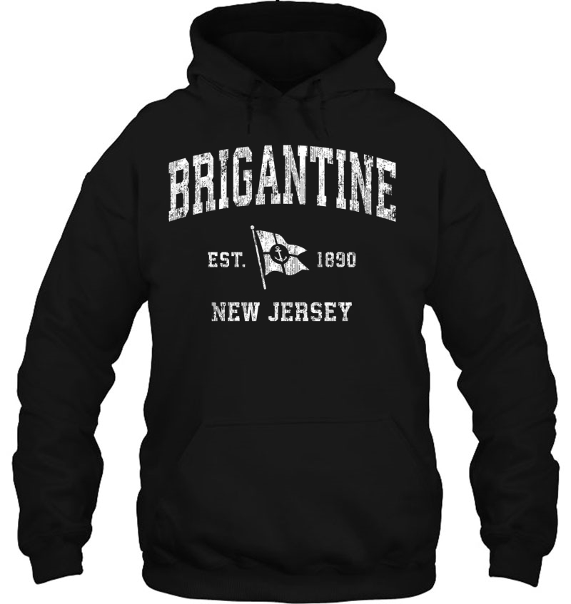 Brigantine Nj Vintage Nautical Boat Anchor Flag Sports Hoodie