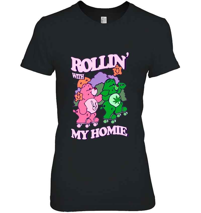 Rollin' With My Homie Funny Roller Skating Bear Weed Hoodie