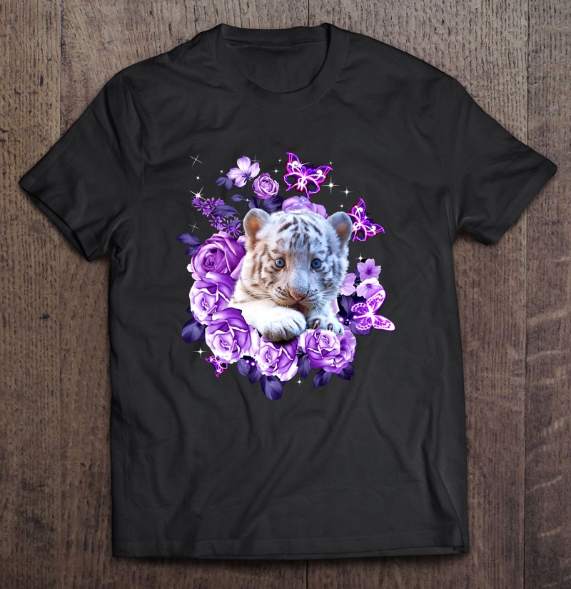 Cute White Tiger Roses Butterfly Version Shirt