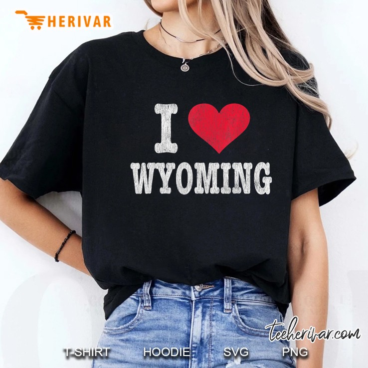 Distressed Retro I Love Wyoming Souvenir Ladies Tee