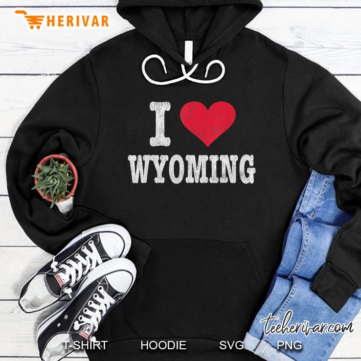 Distressed Retro I Love Wyoming Souvenir Hoodie