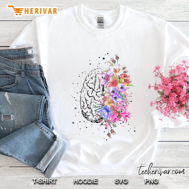 Brain Anatomy, Watercolor Brain, Flowers Brain, Brain With Flowers Classic Sweatshirt
