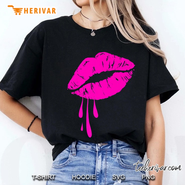 Hot Pink Lips Kiss 80S Retro Vintage Lipstick Party Premium Ladies Tee