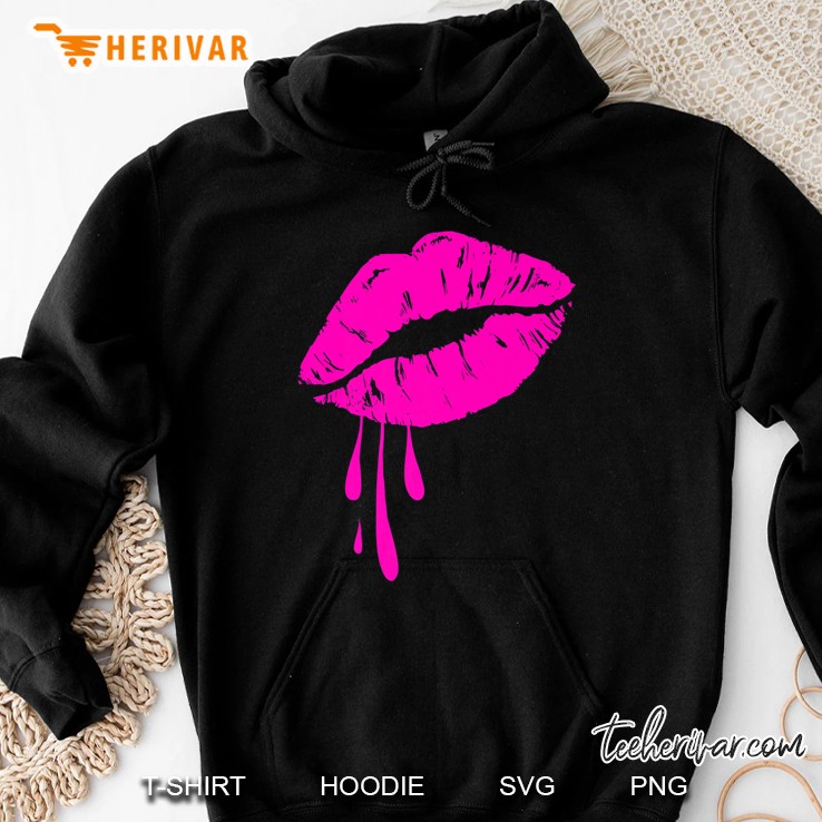 Hot Pink Lips Kiss 80S Retro Vintage Lipstick Party Premium Hoodie