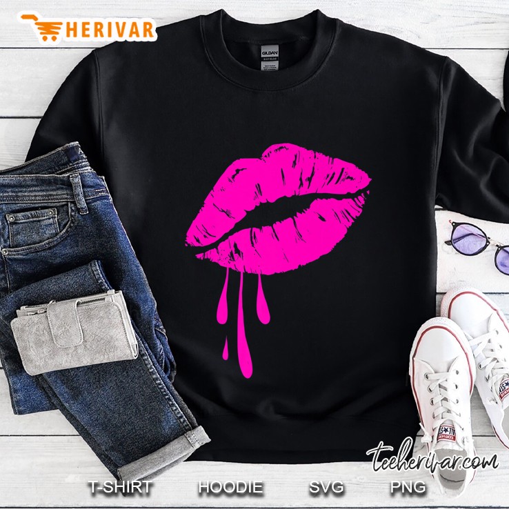 Hot Pink Lips Kiss 80S Retro Vintage Lipstick Party Premium Sweatshirt