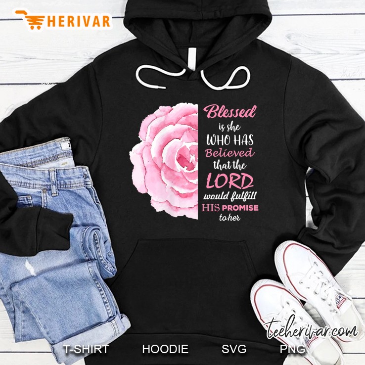 Womens Christian Shirts For Women Blessed Is She Bible Verses V-Neck Hoodie