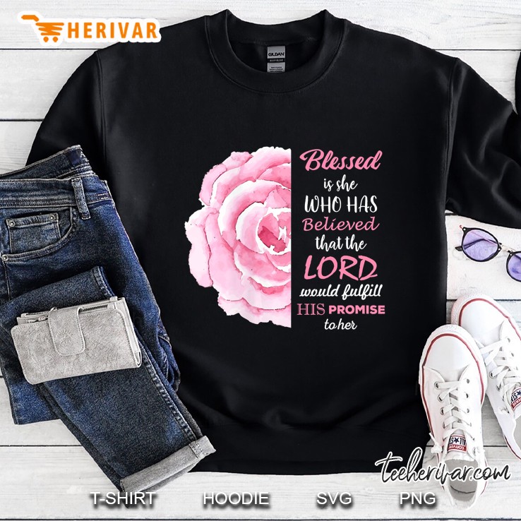 Womens Christian Shirts For Women Blessed Is She Bible Verses V-Neck Sweatshirt