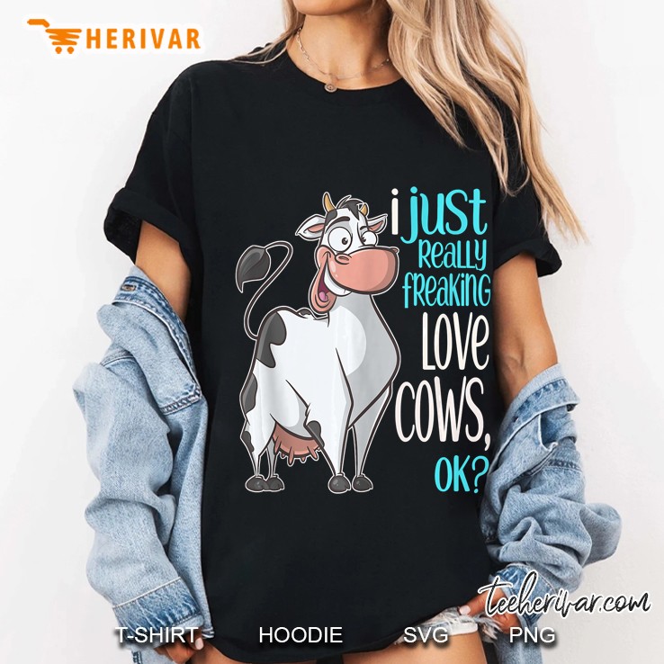 I Freaking Love Cows Funny Cow Gif For Kids Adults Tank Top Ladies Tee