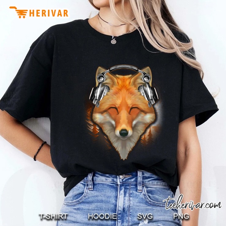 Fox With Headphones Listening To Music Ladies Tee
