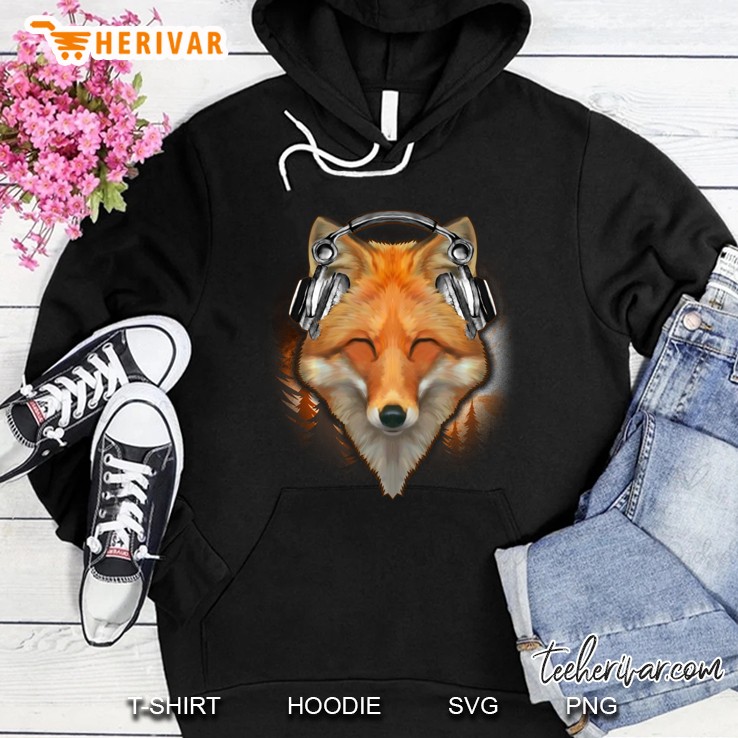 Fox With Headphones Listening To Music Hoodie