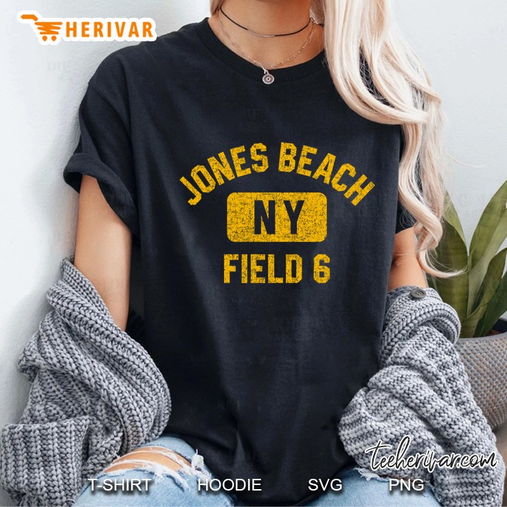 Jones Beach Field 6 Ny Gym Style Distressed Amber Print Pullover Ladies Tee