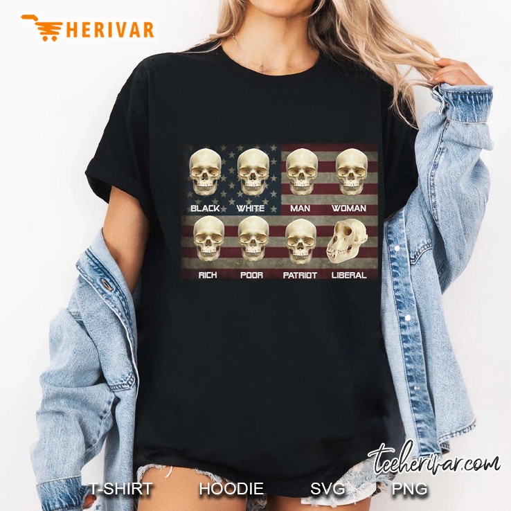 Black White Patriot Liberal Skulls Ladies Tee