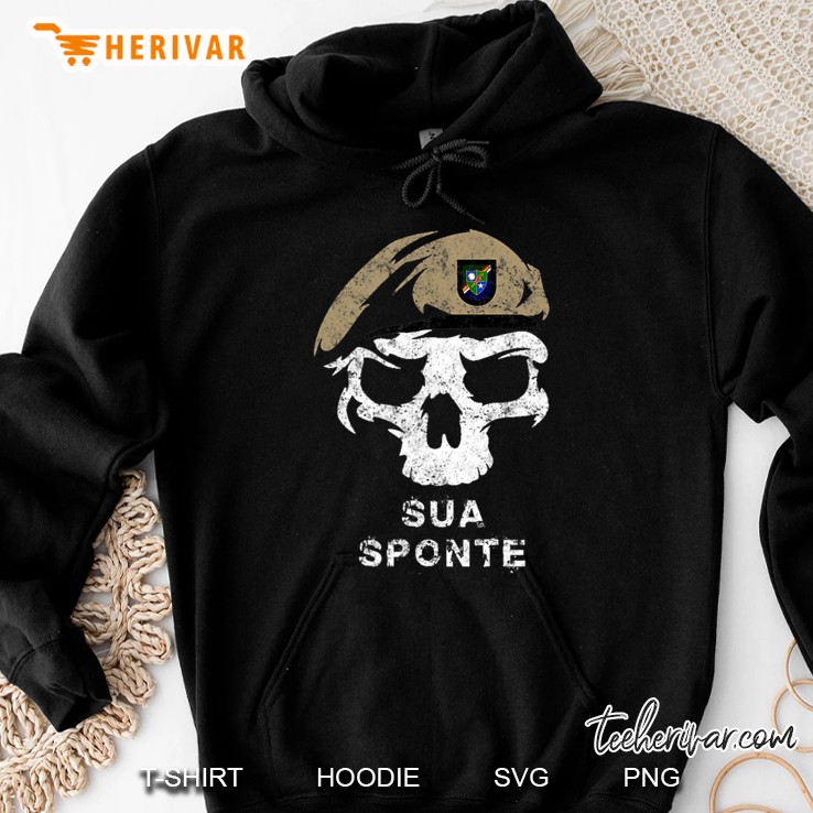 Vintage Army Ranger Regiment Sua Sponte Skull Tan Beret Hoodie
