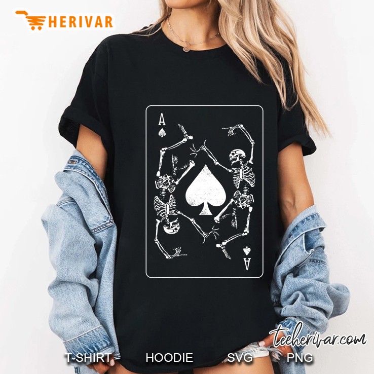 Goth Punk Ace Of Spades Card Shark Gambler Skeleton Ladies Tee