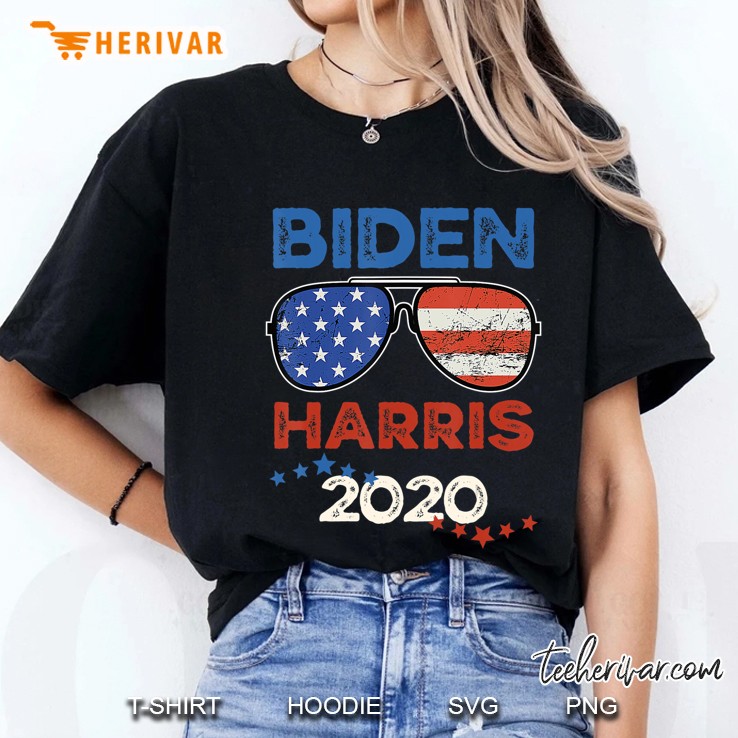 Biden Harris 2020 American Flag Sunglasses Vintage Style Ladies Tee
