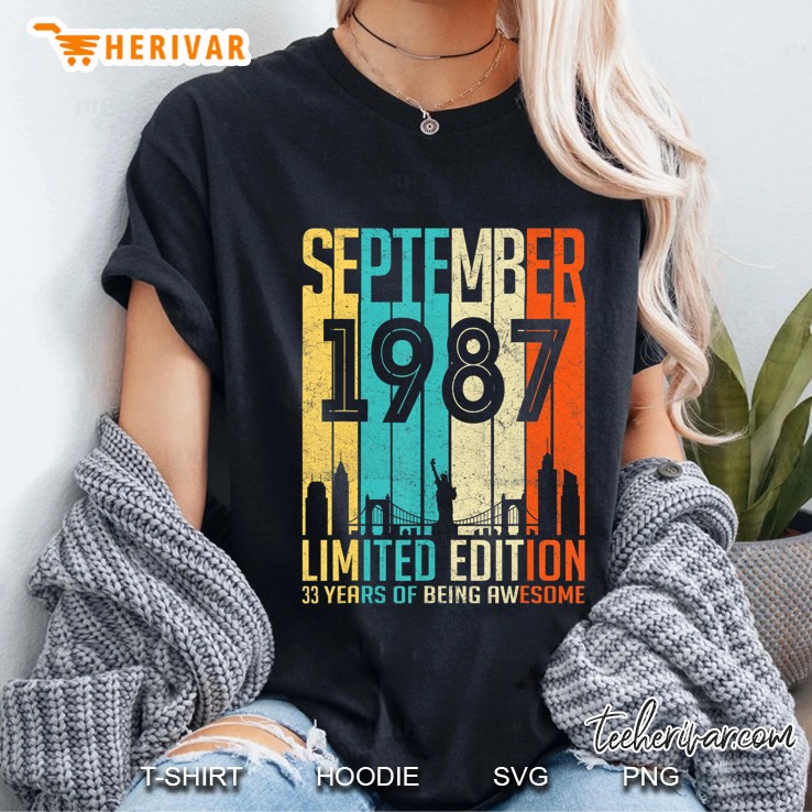 September 1987 33 Year Old Shirt 1987 Birthday Gift Ladies Tee