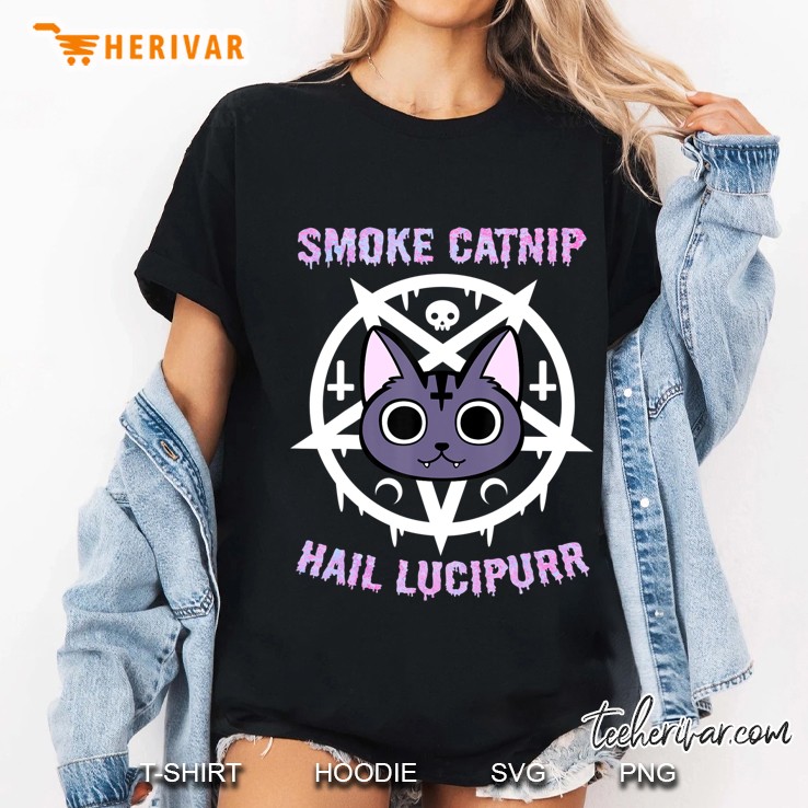 Smoke Catnip Hail Lucipurr, Funny Satanic Cat Kittycorn Meme Ladies Tee