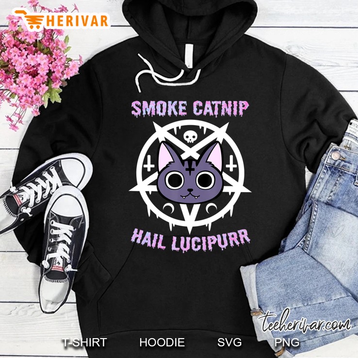 Smoke Catnip Hail Lucipurr, Funny Satanic Cat Kittycorn Meme Hoodie