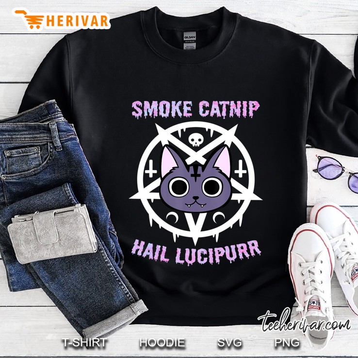 Smoke Catnip Hail Lucipurr, Funny Satanic Cat Kittycorn Meme Sweatshirt