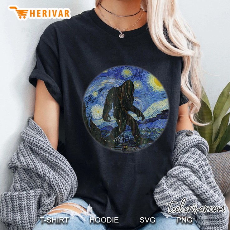 Bigfoot Starry Night Sasquatch Van Gogh Sky Painting Art Vector