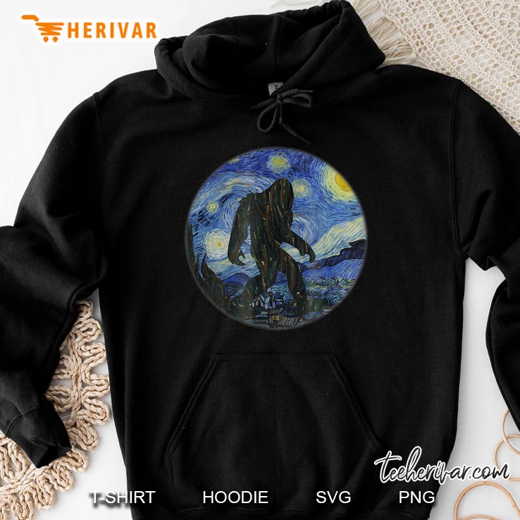 Bigfoot Starry Night Painting Shirt Van Gogh Fine Art Sasquatch Hoodie