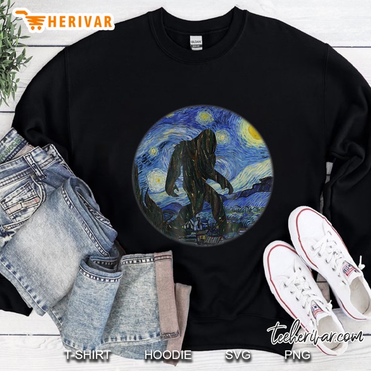 Bigfoot Starry Night Painting Shirt Van Gogh Fine Art Sasquatch Sweatshirt