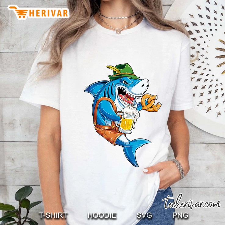 Shark Oktoberfest Lederhosen Costume Men Jawsome Beer Fest Ladies Tee