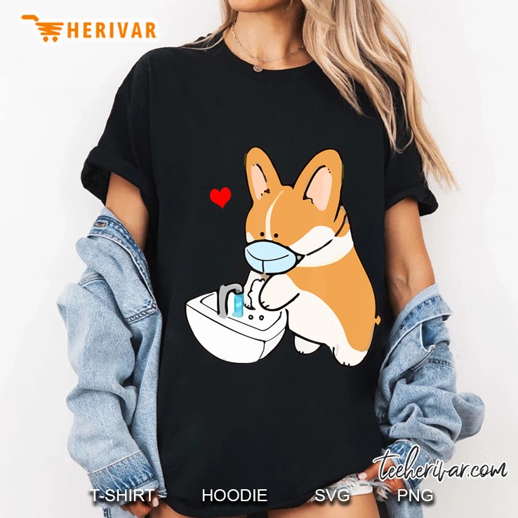 Cute Corgi Dog Face Mask Hand Sanitizer Funny Ladies Tee