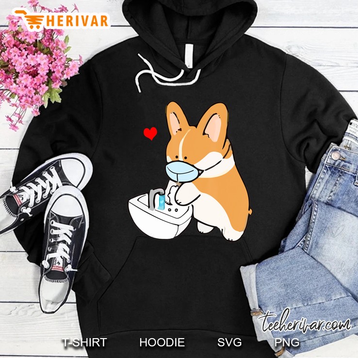 Cute Corgi Dog Face Mask Hand Sanitizer Funny Hoodie